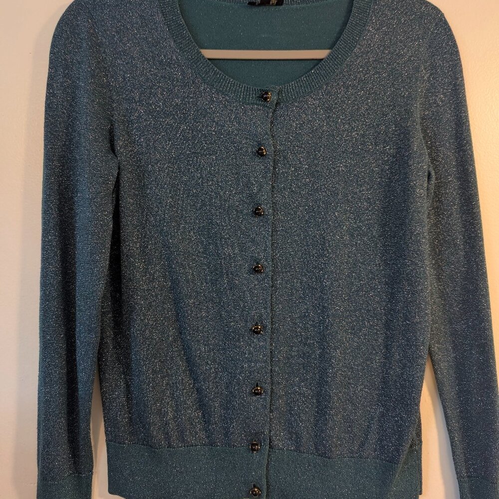 Talbots Petite metallic teal cardigan